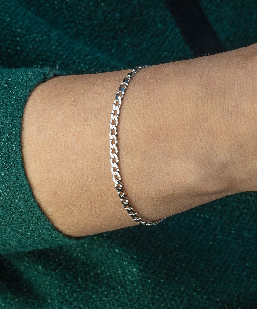 Sterling Silver bracelet plated with rhodium"Curb"