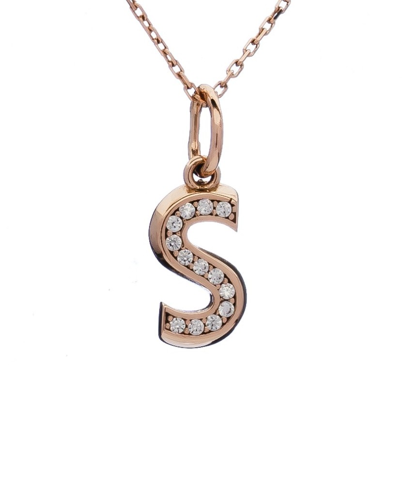 Auksinis pakabukas su cirkoniais raidė S - Auksiniai pakabukai - Goldinga