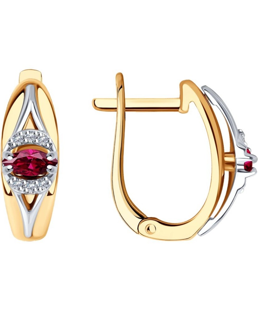 Gold earrings with diamonds and rubies