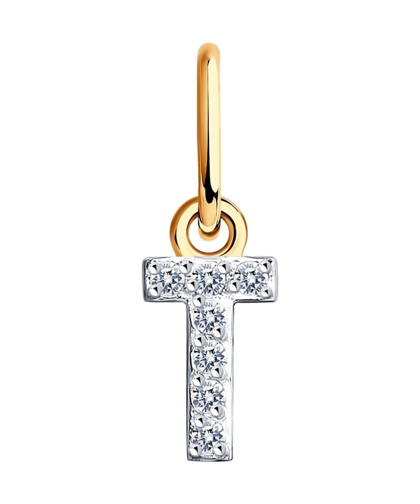 Gold pendant with zircons Letter T