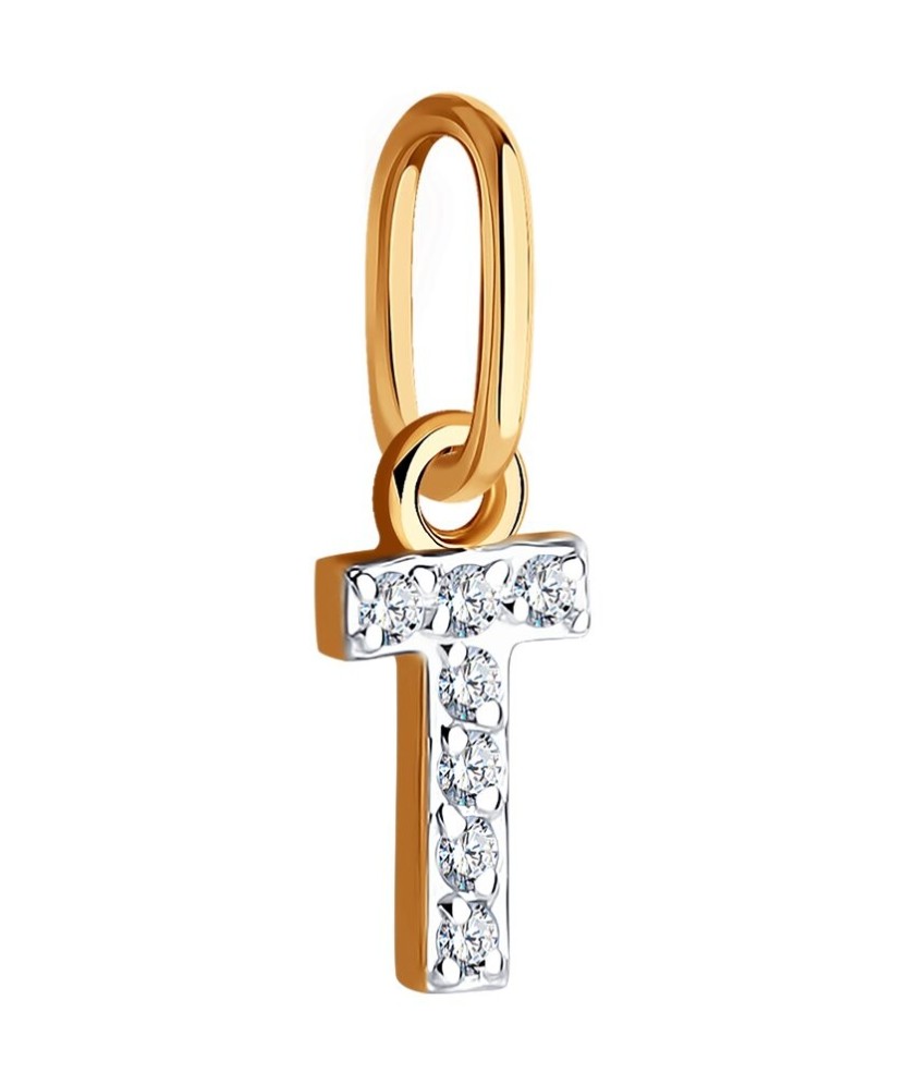 Gold pendant with zircons Letter T