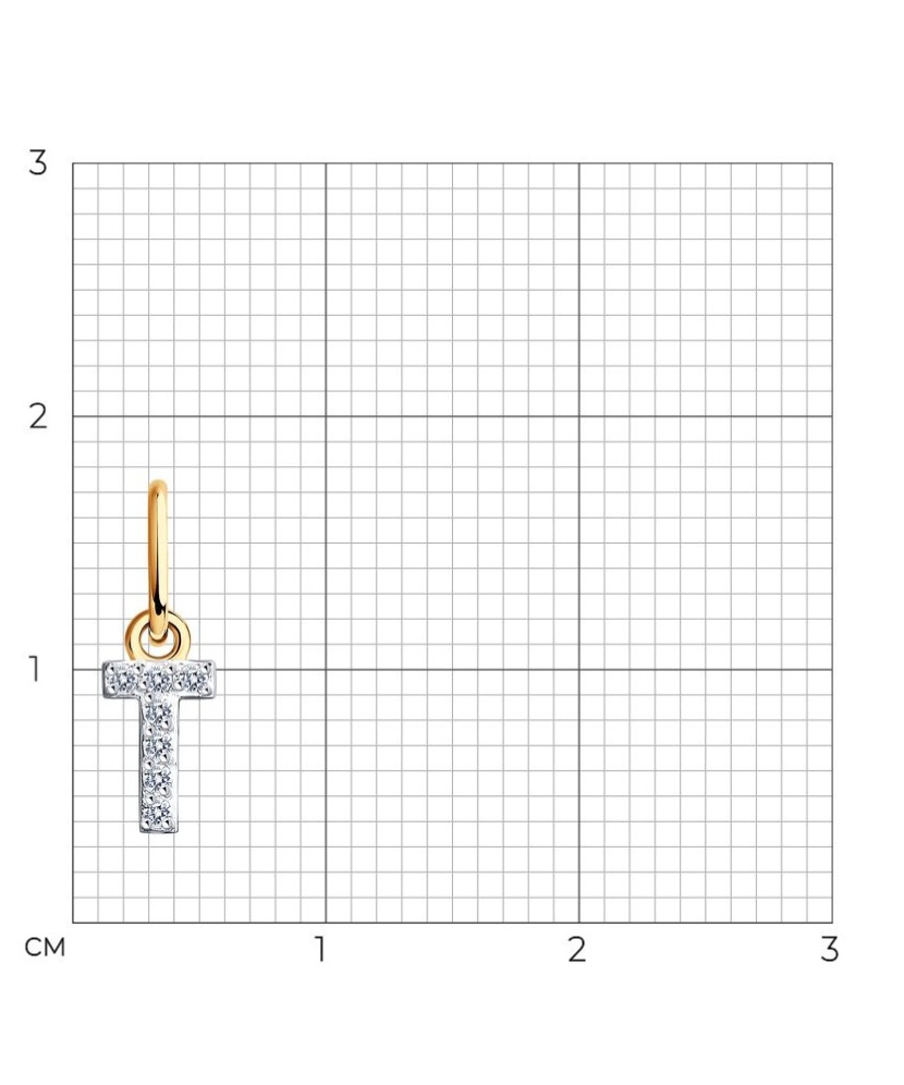 Gold pendant with zircons Letter T