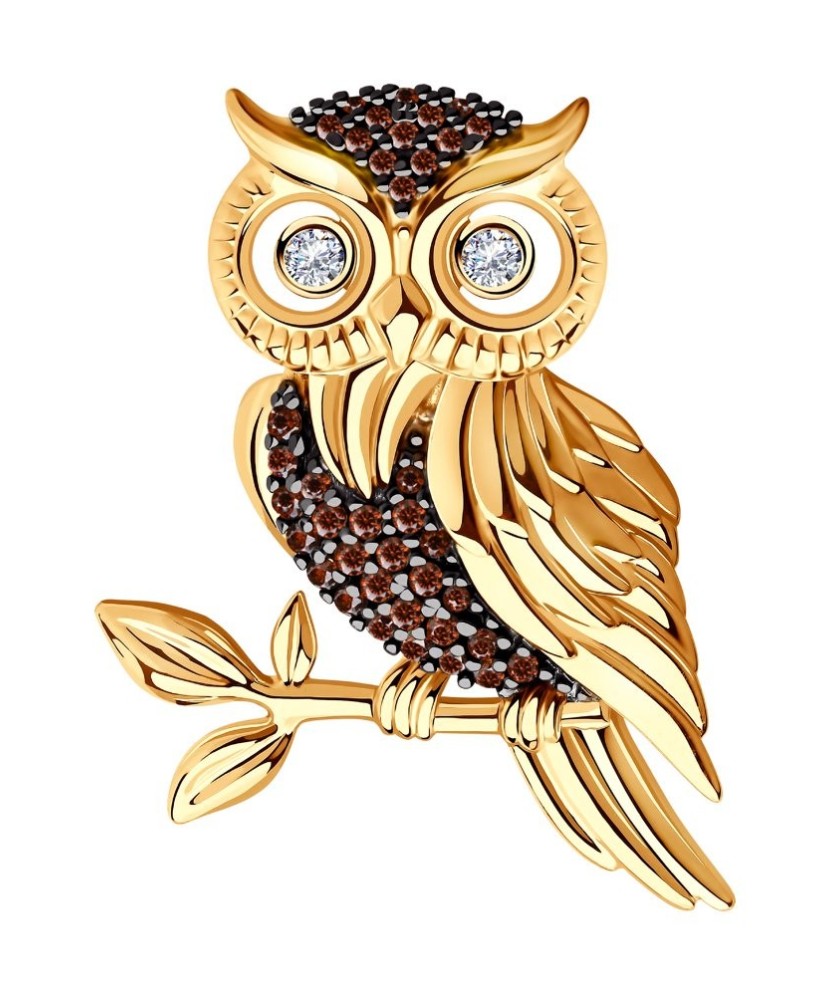 Gilded brooch with zircons "owl "