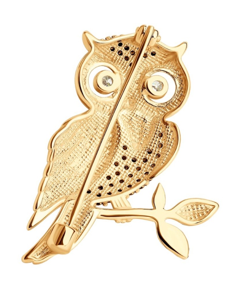 Gilded brooch with zircons "owl "