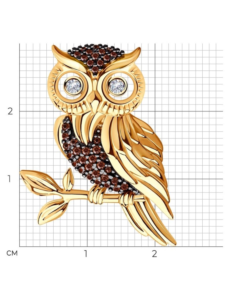 Gilded brooch with zircons "owl "