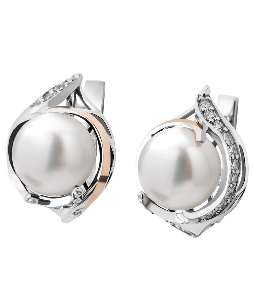 Gold plated sterling silver earrings with pearl and zircons 
