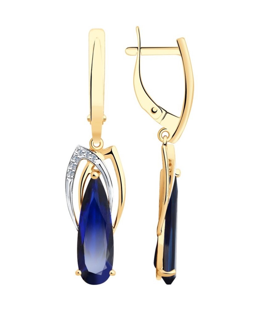 Gold earrings with corundum and zircons