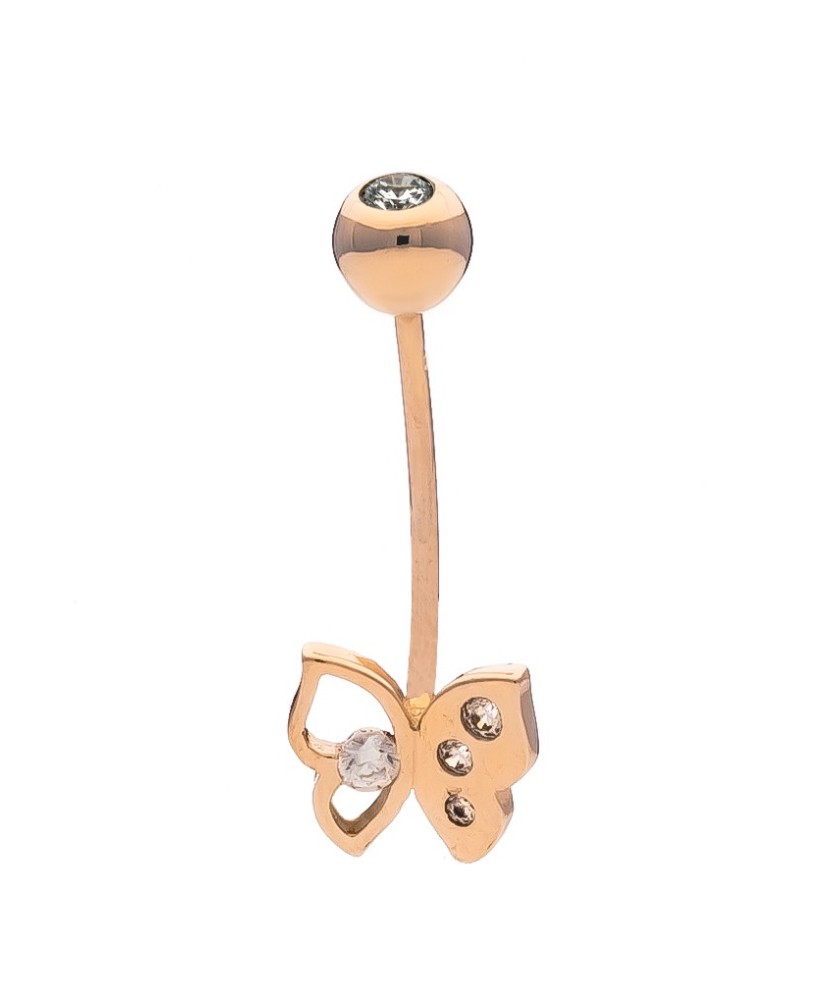 Gold Belly Button Ring with zircons "Butterfly"