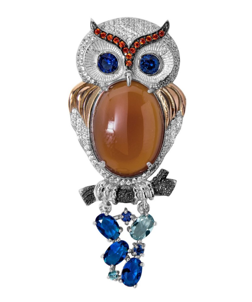 Sidabrinė sagė su cirkoniais "Pelėda" - Sagės - Goldinga