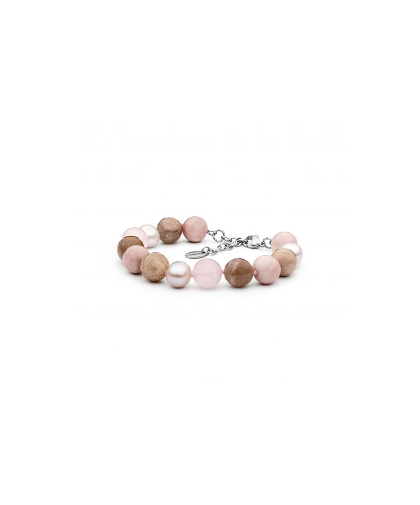 Bracelet with pearls, rose quartz and moonstones