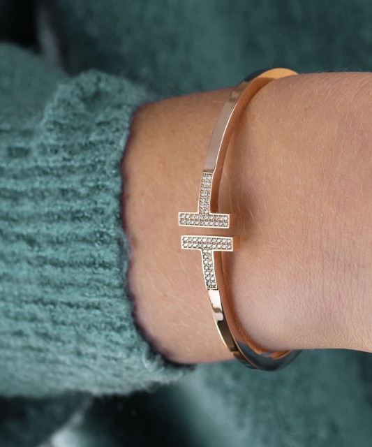 Auksinė kieta apyrankė su cirkoniais - Auksinės apyrankės - Goldinga