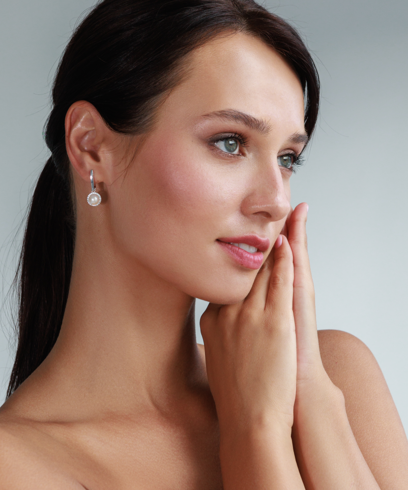 Sterling silver earrings with pearls and zircons
