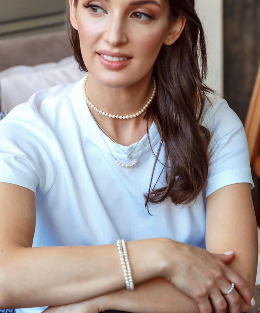 Sidabrinė grandinėle su Perlais ir cirkoniu