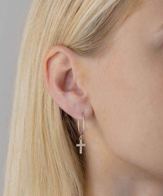 Gold earrings with zircons „cross“