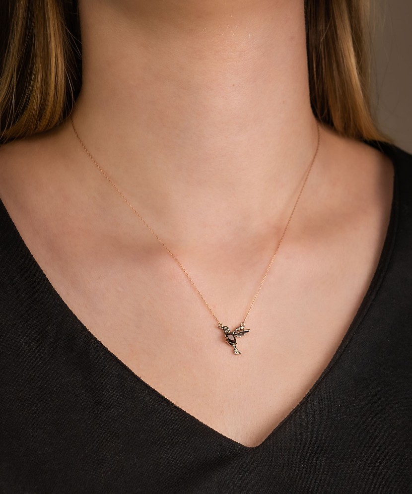Yellow Gold chain with smoky topaz and diamond pendant