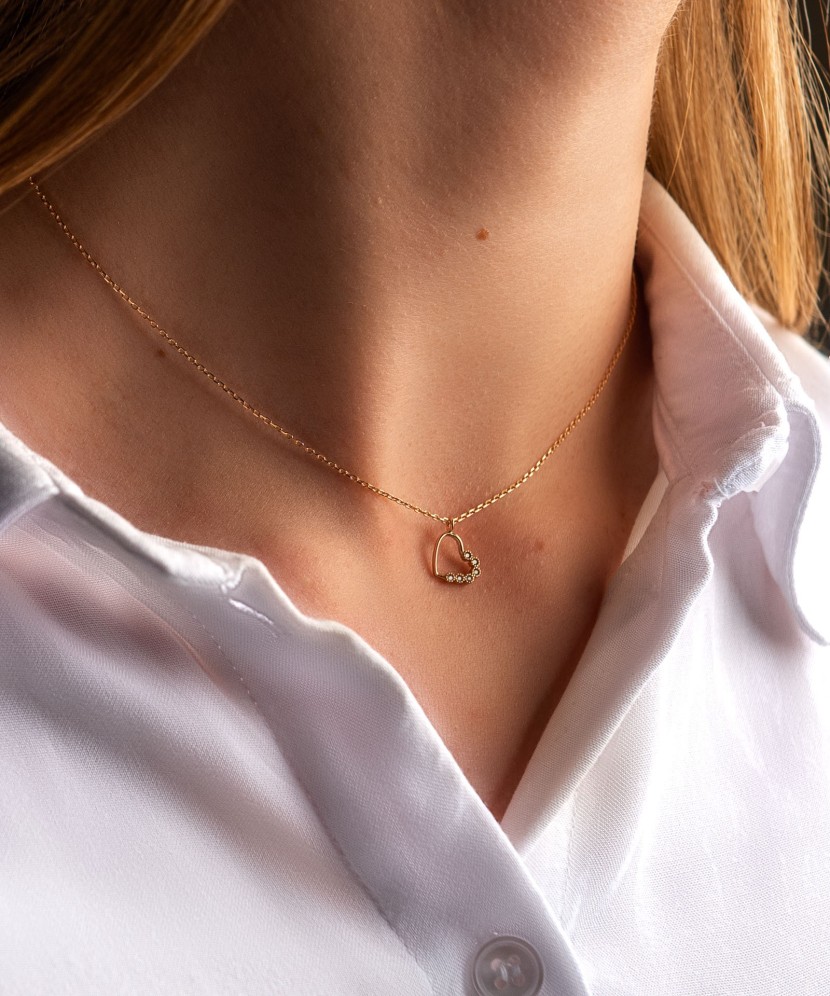 Auksinė grandinėlė su cirkonio pakabuku "Širdelė" - Auksinės grandinėlės su pakabukais - Goldinga