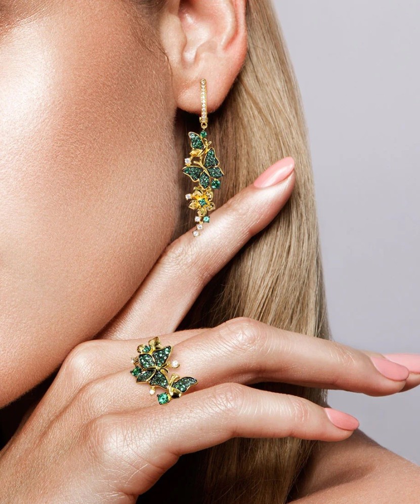 Gilded Sterling silver ring with zircons "Butterflies"