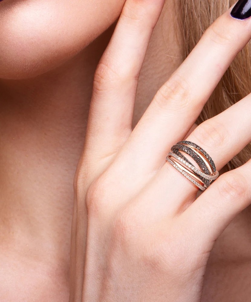 Gilded Sterling silver ring with zircons and spinels