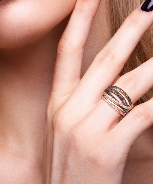 Gilded Sterling silver ring with zircons and spinels
