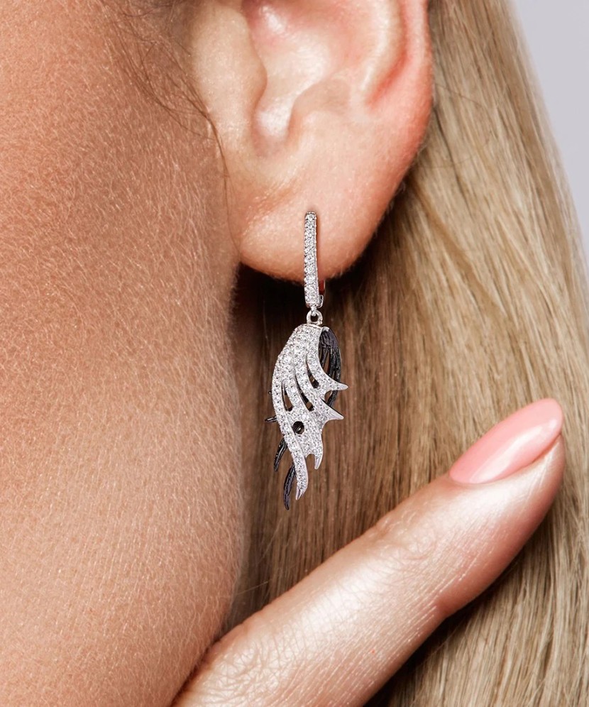 Sterling silver earrings with zircons "Angel Wing"