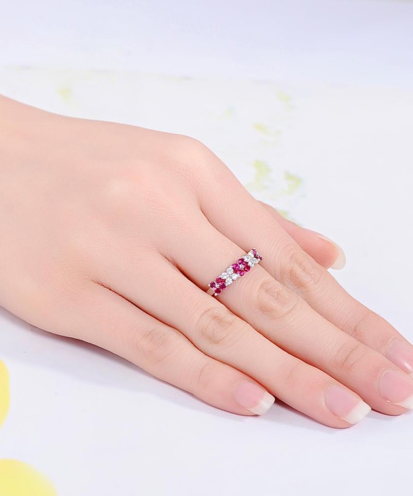Sterling Silver ring with zircons and nano ruby