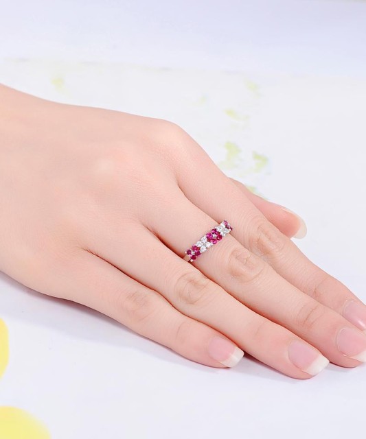 Sterling Silver ring with zircons and nano ruby