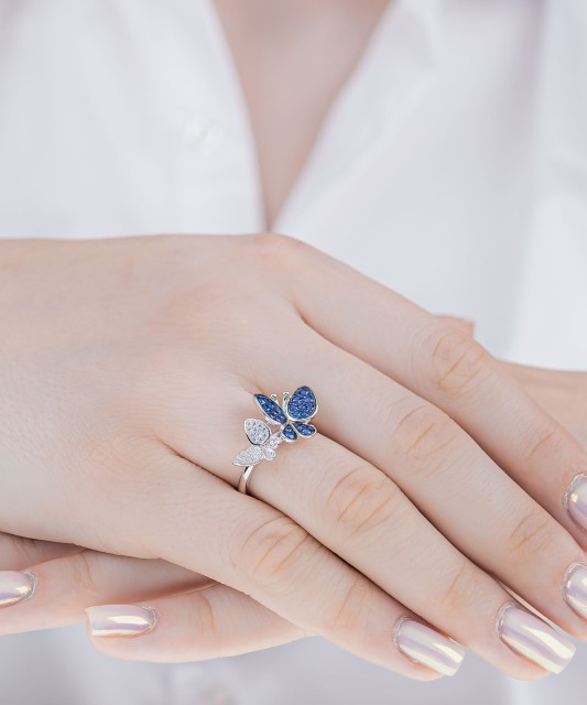 Sterling silver ring with zirconium "Butterflies"