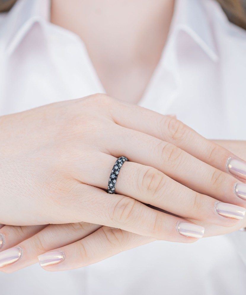 Sterling silver ring with zircons and spinel