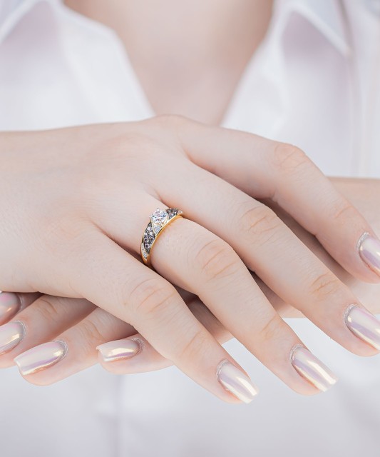 Gilded Sterling silver ring with quartz and zircons