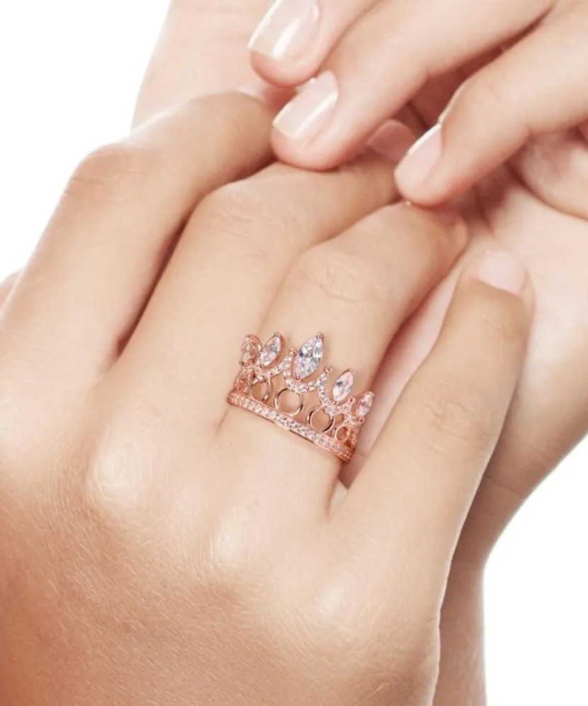 Gilded Sterling silver ring with zirconium "Crown"