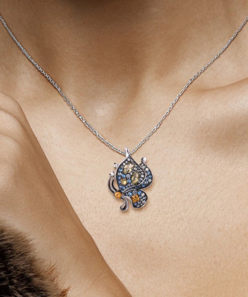 Sterling Silver pendant with spinels and zircons "butterfly"