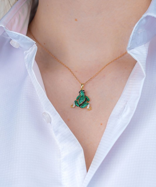 Gilded Sterling Silver pendant with spinels and zircons "Frog"