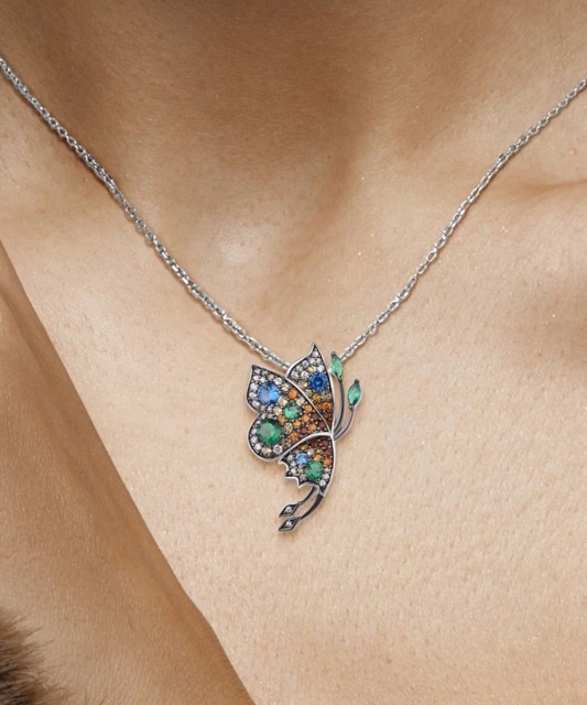 Sterling Silver pendant with spinels and zircons "butterfly"