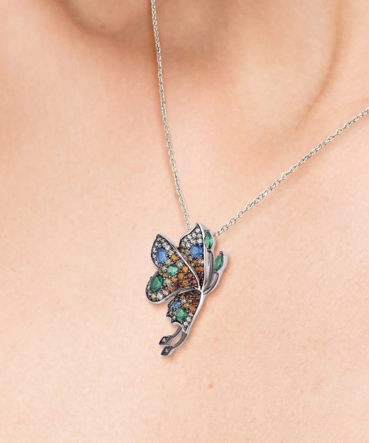 Sterling Silver pendant with spinels and zircons "butterfly"