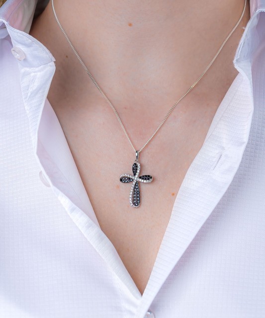 Sterling Silver pendant with spinels and zircons "Cross"
