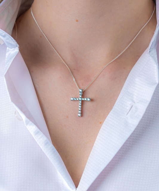 Sterling Silver pendant with zircons "Cross"