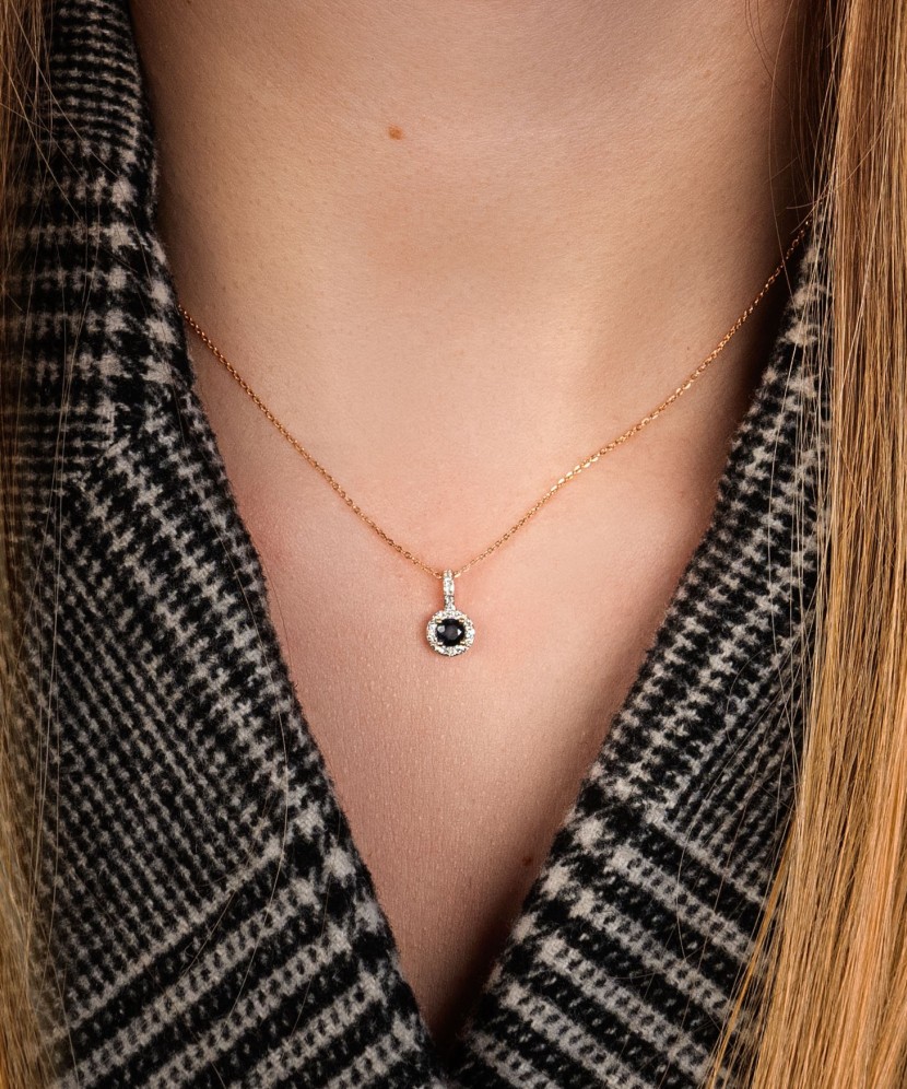 Auksinis pakabukas su safyru ir deimantais - Pakabukai su brangakmeniais - Goldinga