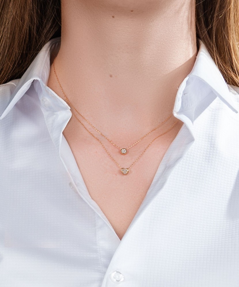 Gold double chain with zirconium pendant "Heart"