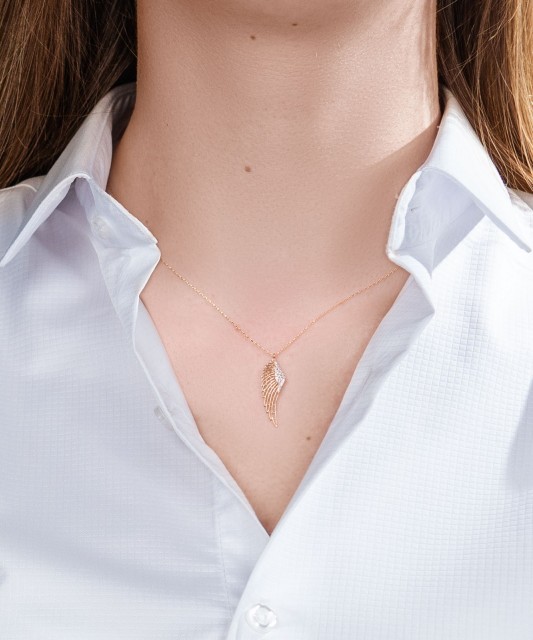 Auksinė grandinėlė su cirkonio pakabuku "Angelo sparnas" - Auksinės grandinėlės su pakabukais - Goldinga