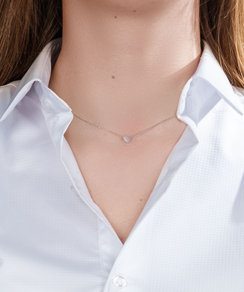 Balto aukso grandinėlė su pakabuku "Širdelė" - Auksinės grandinėlės su pakabukais - Goldinga