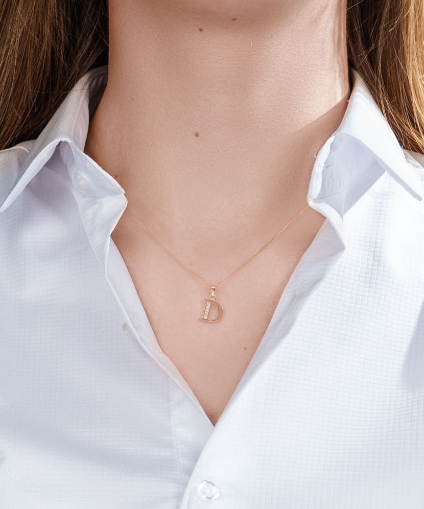 Auksinis pakabukas su cirkoniais raidė D - Auksiniai pakabukai - Goldinga