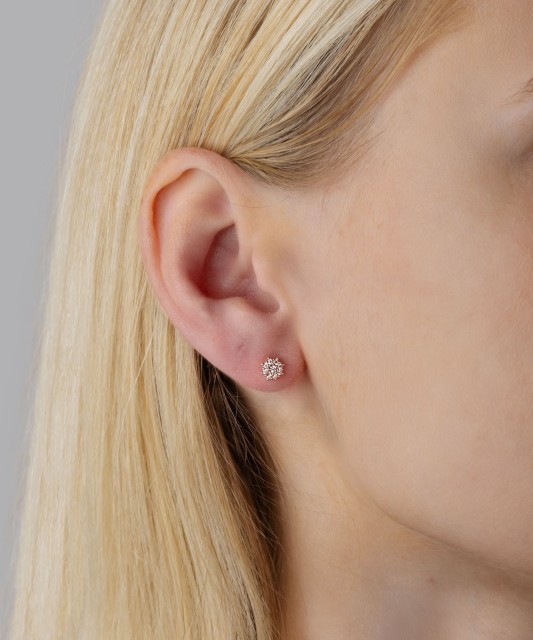 Gold earrings with zircons "Flowers"