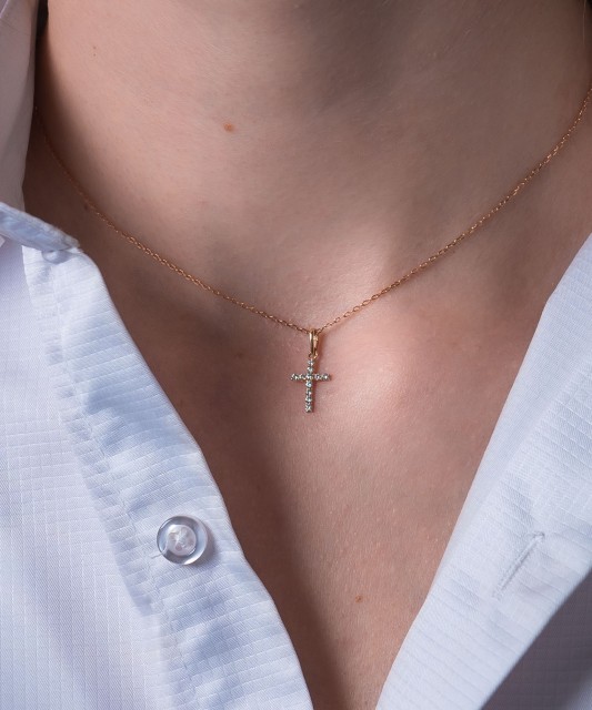 Gold pendant with zirconium "Cross"