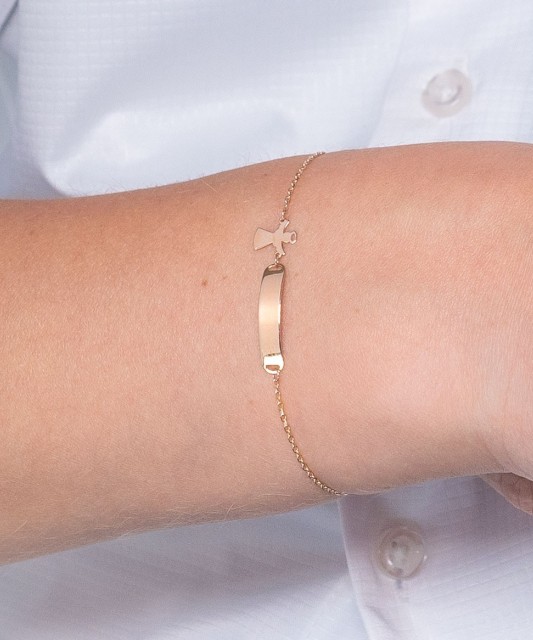 Children's gold bracelet with plate "angel"