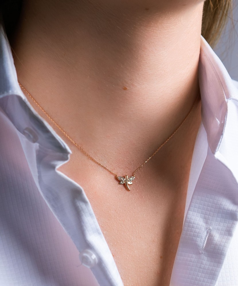 Gold chain with zirconium pendant "Dragonfly"