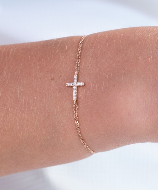 Gold bracelet with zirconium "Cross"