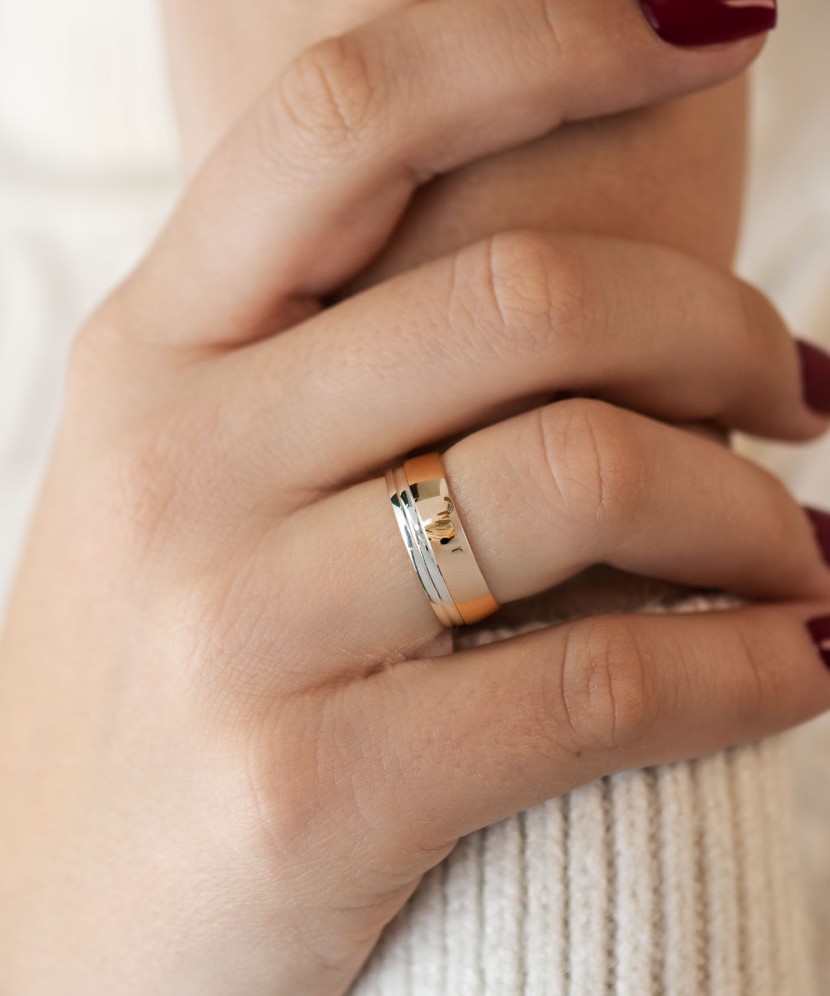 Wedding silver ring with gold plate