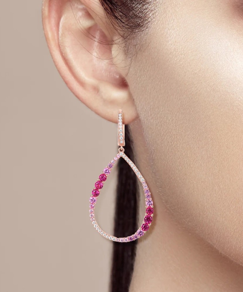 Gilded sterling silver earrings with zircons, nano sapphire and nano ruby