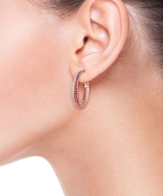 Gilded Sterling Silver earrings with nano rubies and zircons