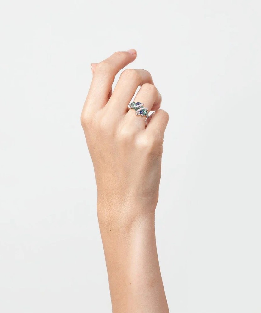 Sterling silver ring with zircons and spinels